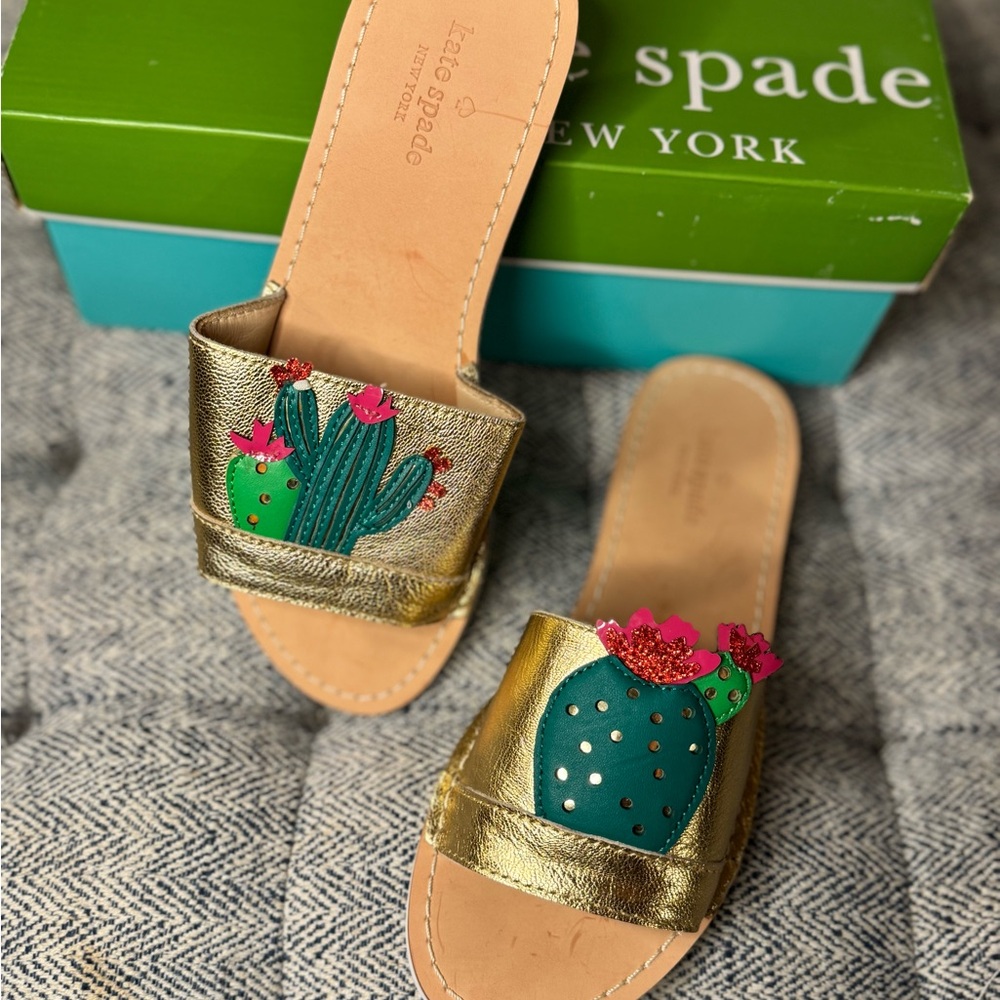 Kate Spade Gold Sandals with Cactus Design